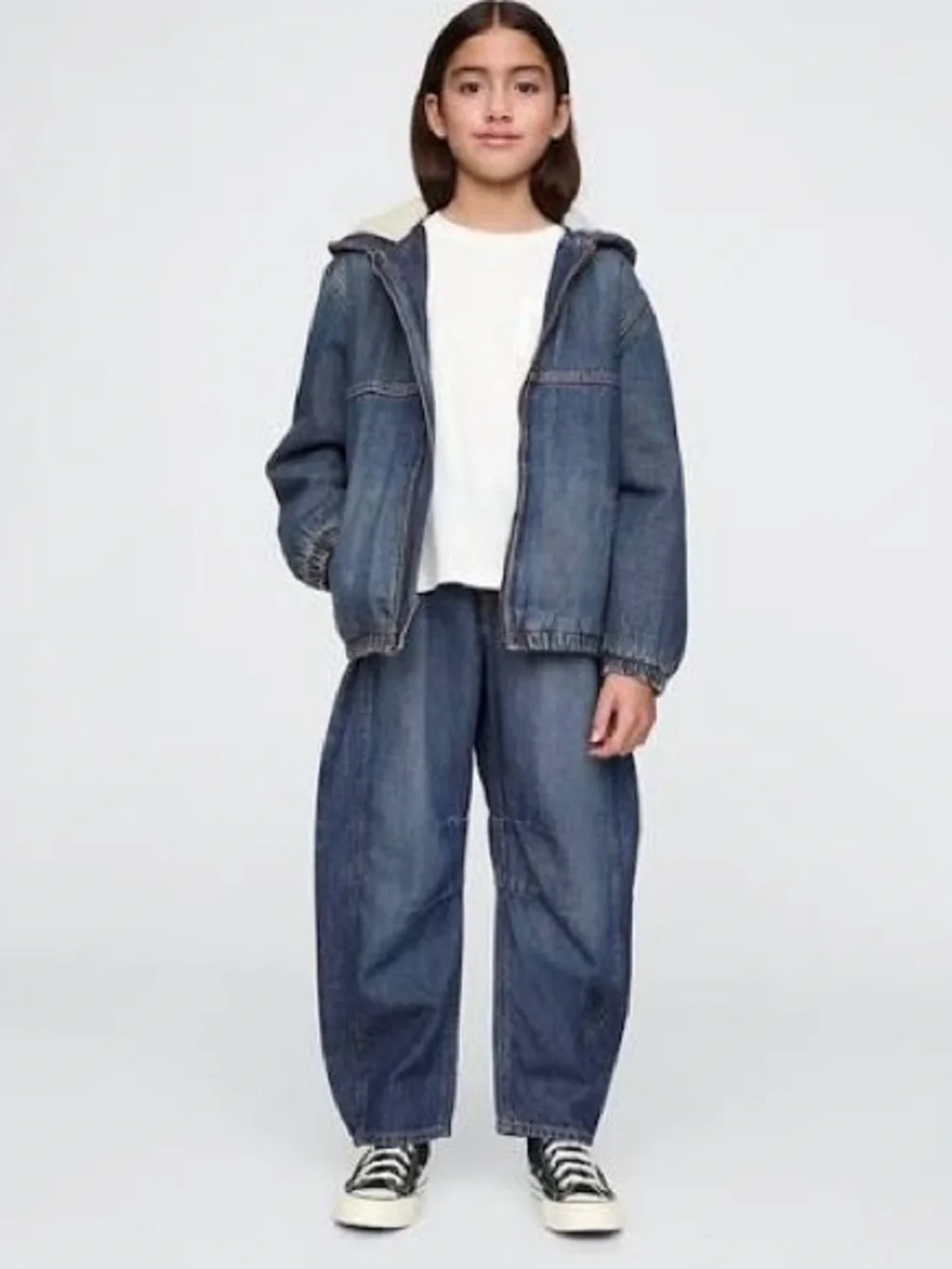 Gap Kids Girls Horseshoe Barrel Leg Blue 100% Cotton Denim Jeans Pockets Size 12